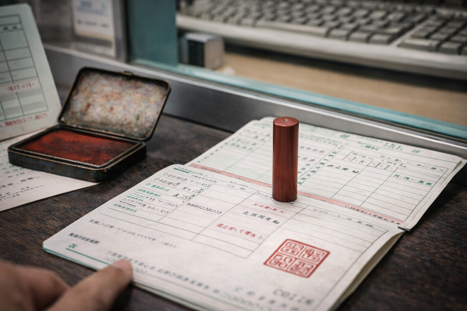 現代の銀行や正式手続きを思わせる風景