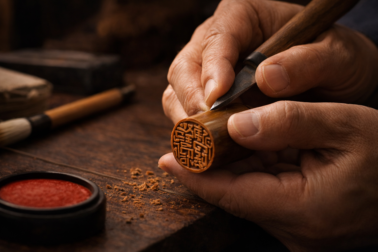 ハンコを彫る職人